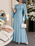 Vintage Pleated Shawl A-line Maxi Dress