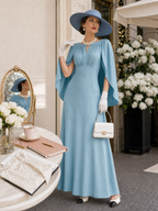 Vintage Pleated Shawl A-line Maxi Dress
