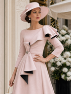 Vintage Ruffled Bow Evening Midi Dress