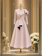 Vintage Ruffled Bow Evening Midi Dress