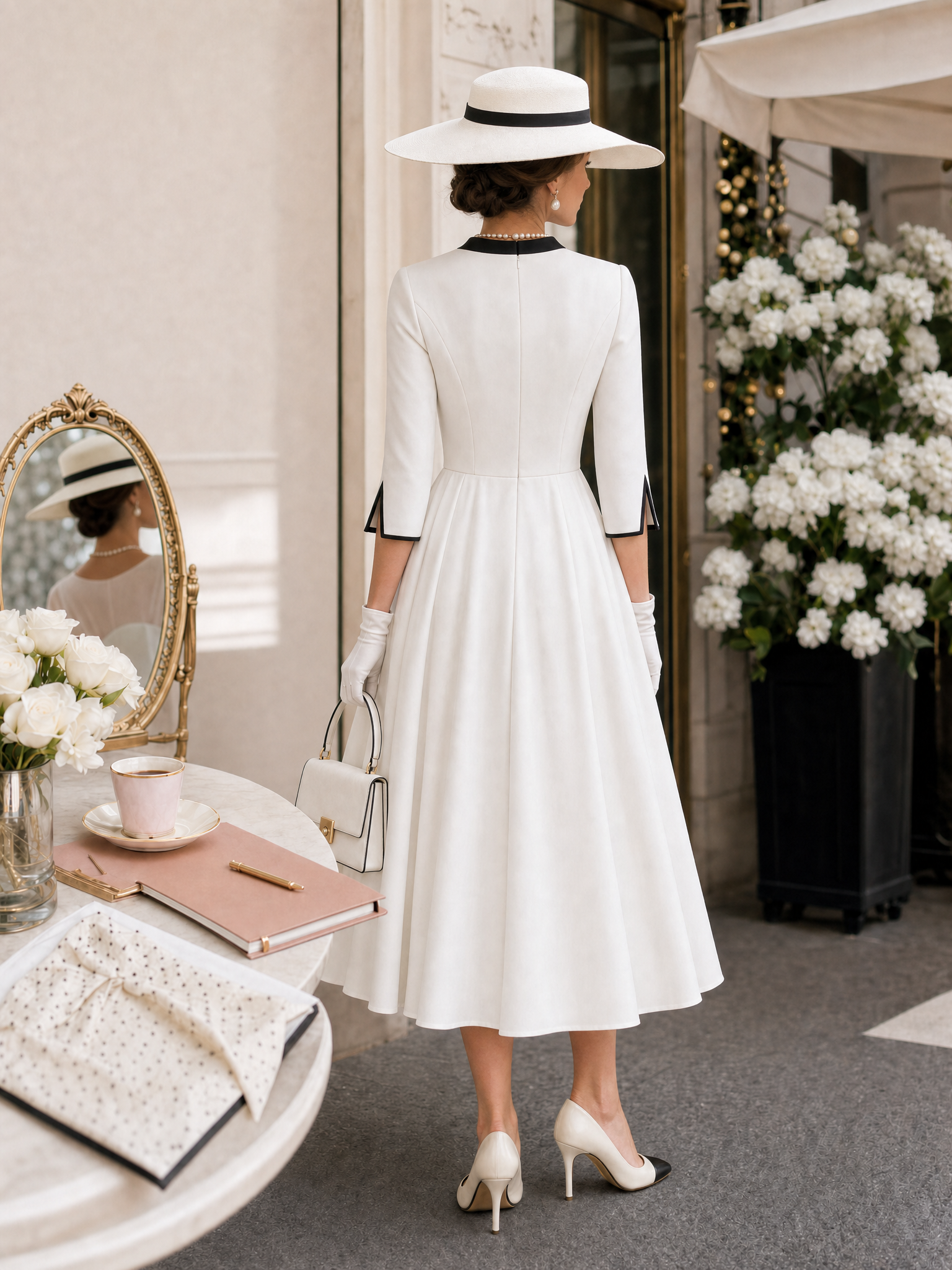 Vintage Colorblock V-Neck A-line Midi Dress