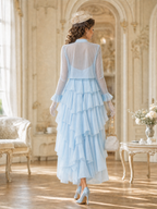 Vintage Floral Halter Multi-Layer Ruffled Chiffon Flowy Maxi Dress