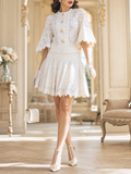 Vintage Chanel-Style Round Neck Lace Flared Sleeve Skirt Sets
