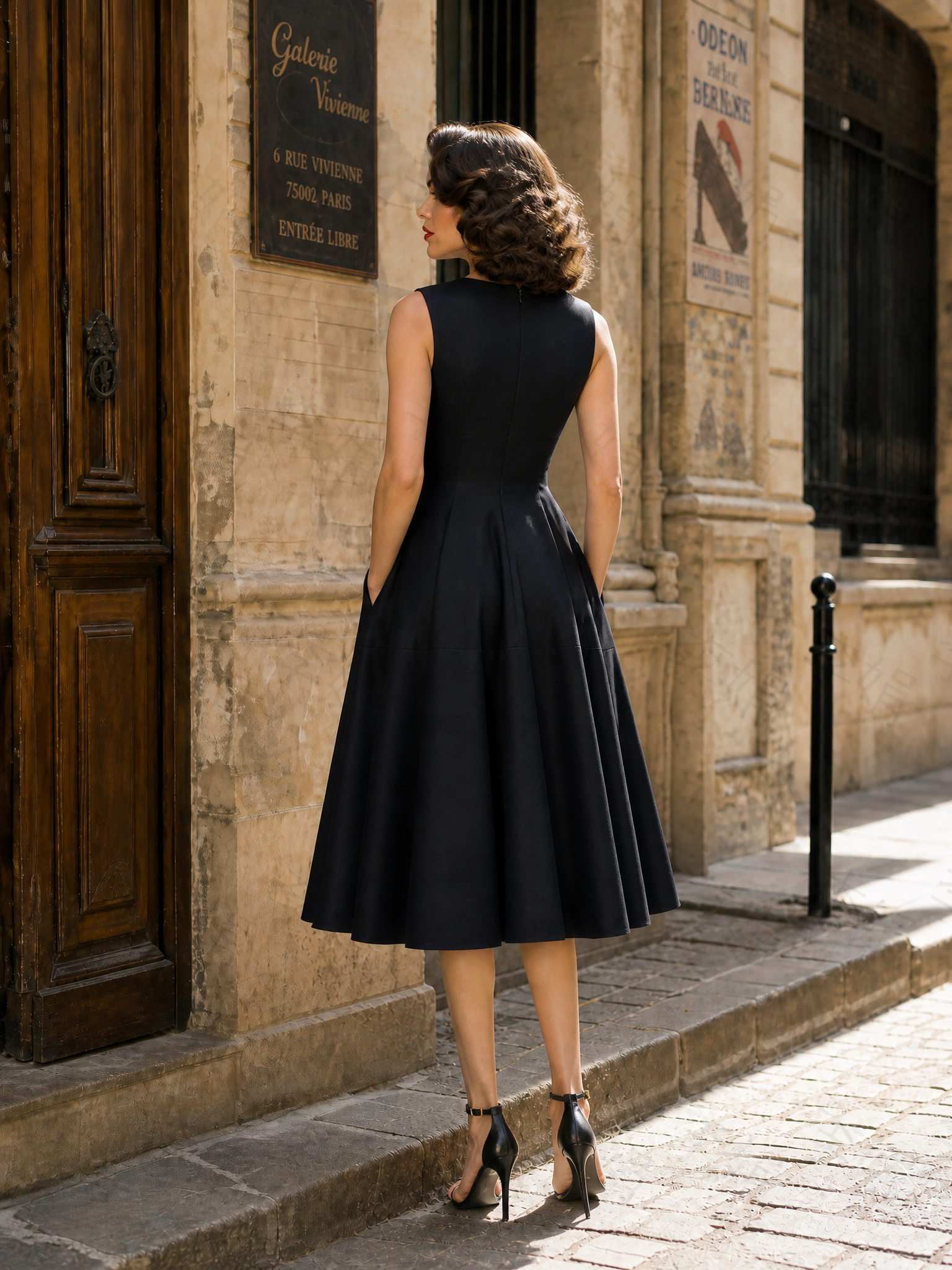 Retro Audrey-Style Black Sleeveless A-Line Swing Midi Dress