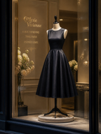 Retro Audrey-Style Black Sleeveless A-Line Swing Midi Dress