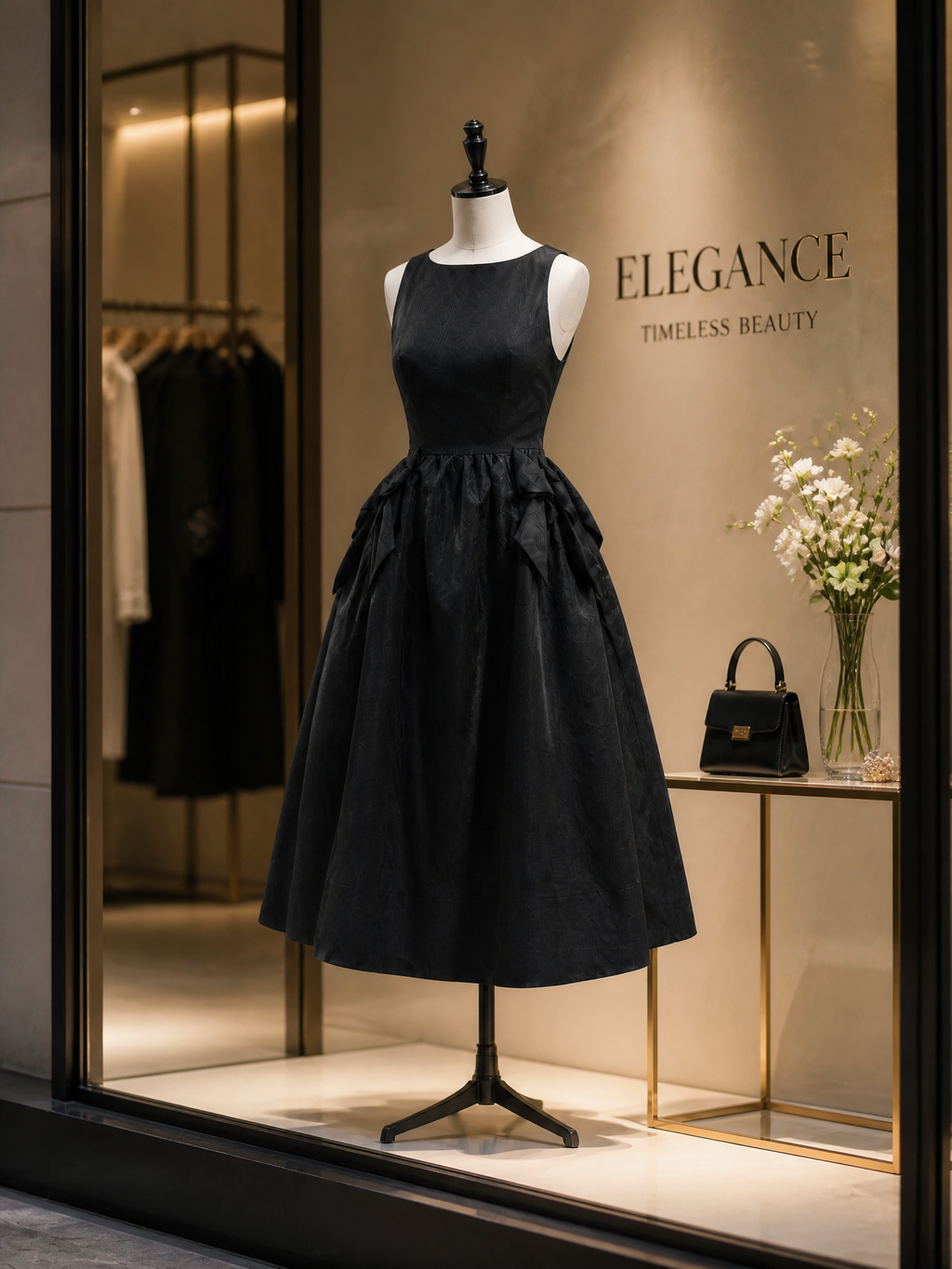 Retro Audrey-Style Black Pleated Full-Skirt Party Dress