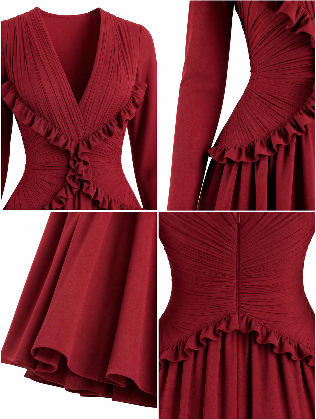 Vintage Wine Red Waist-Cinched Midi Swing Dress