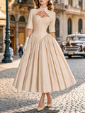 Vintage 50s Crinkled Texture Swing Midi Dress