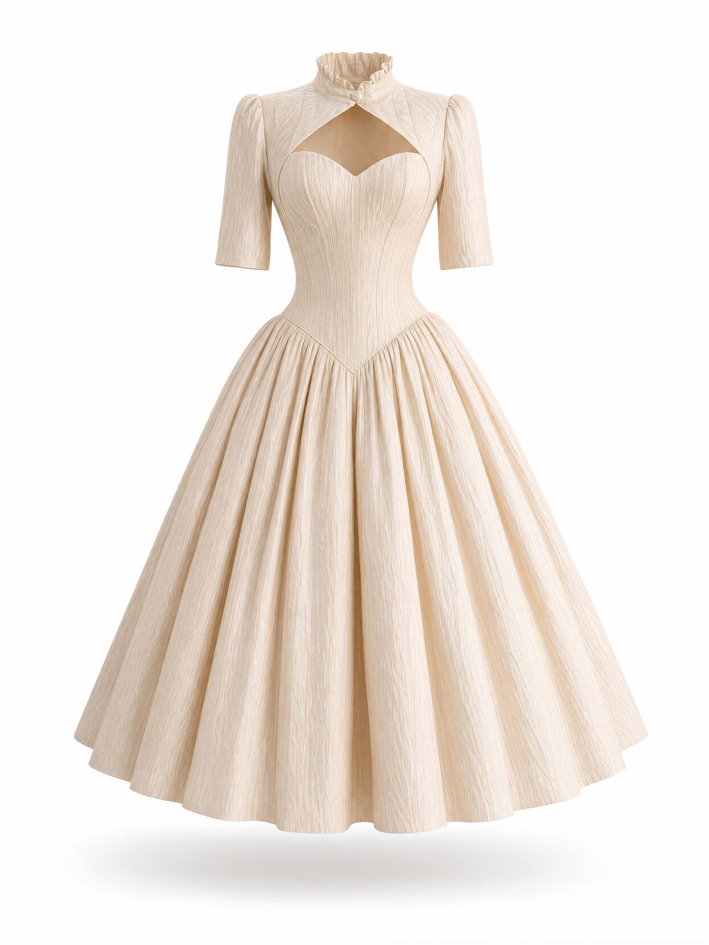 Vintage 50s Crinkled Texture Swing Midi Dress