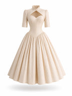 Vintage 50s Crinkled Texture Swing Midi Dress
