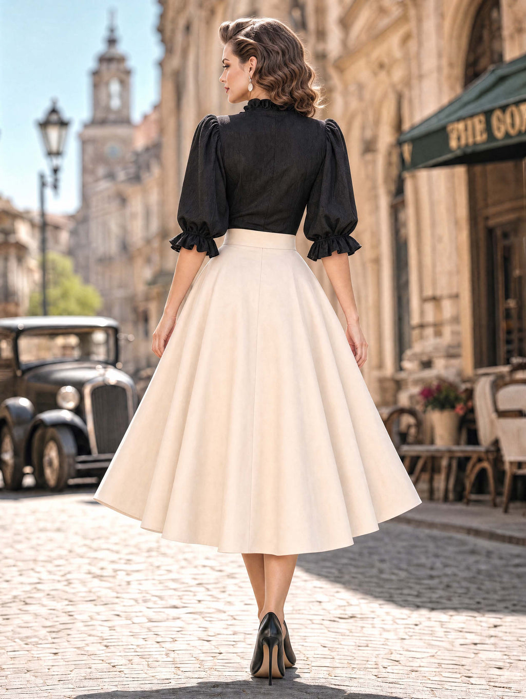 Vintage Bow Swing Midi Skirt