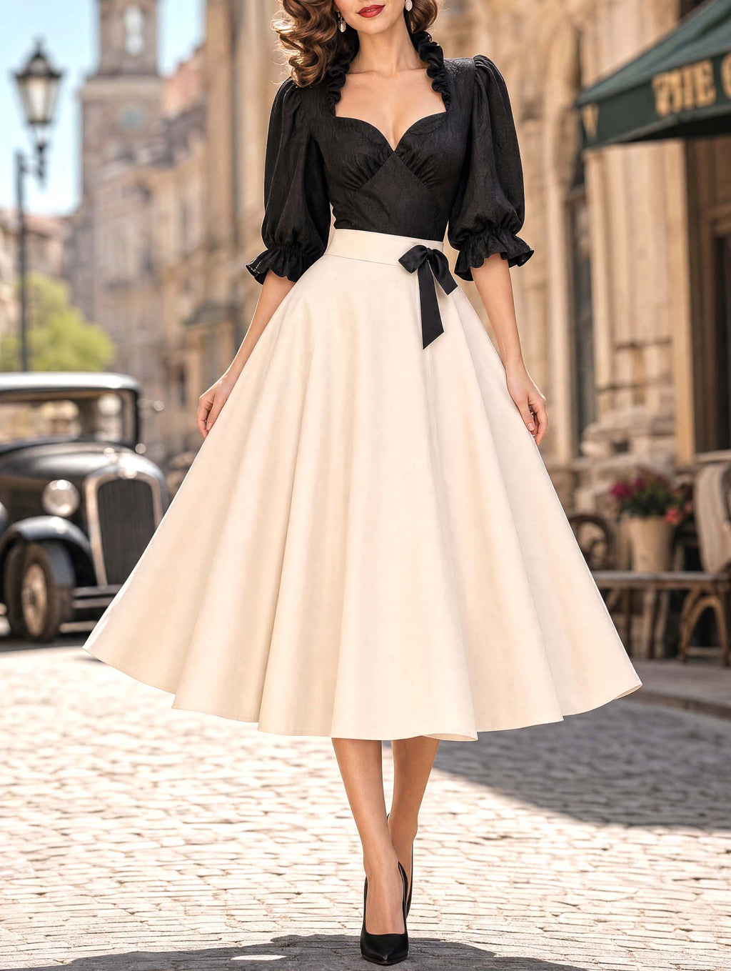 Vintage Bow Swing Midi Skirt