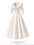 Vintage Cowl Neck Waisted Midi Swing Formal Dress