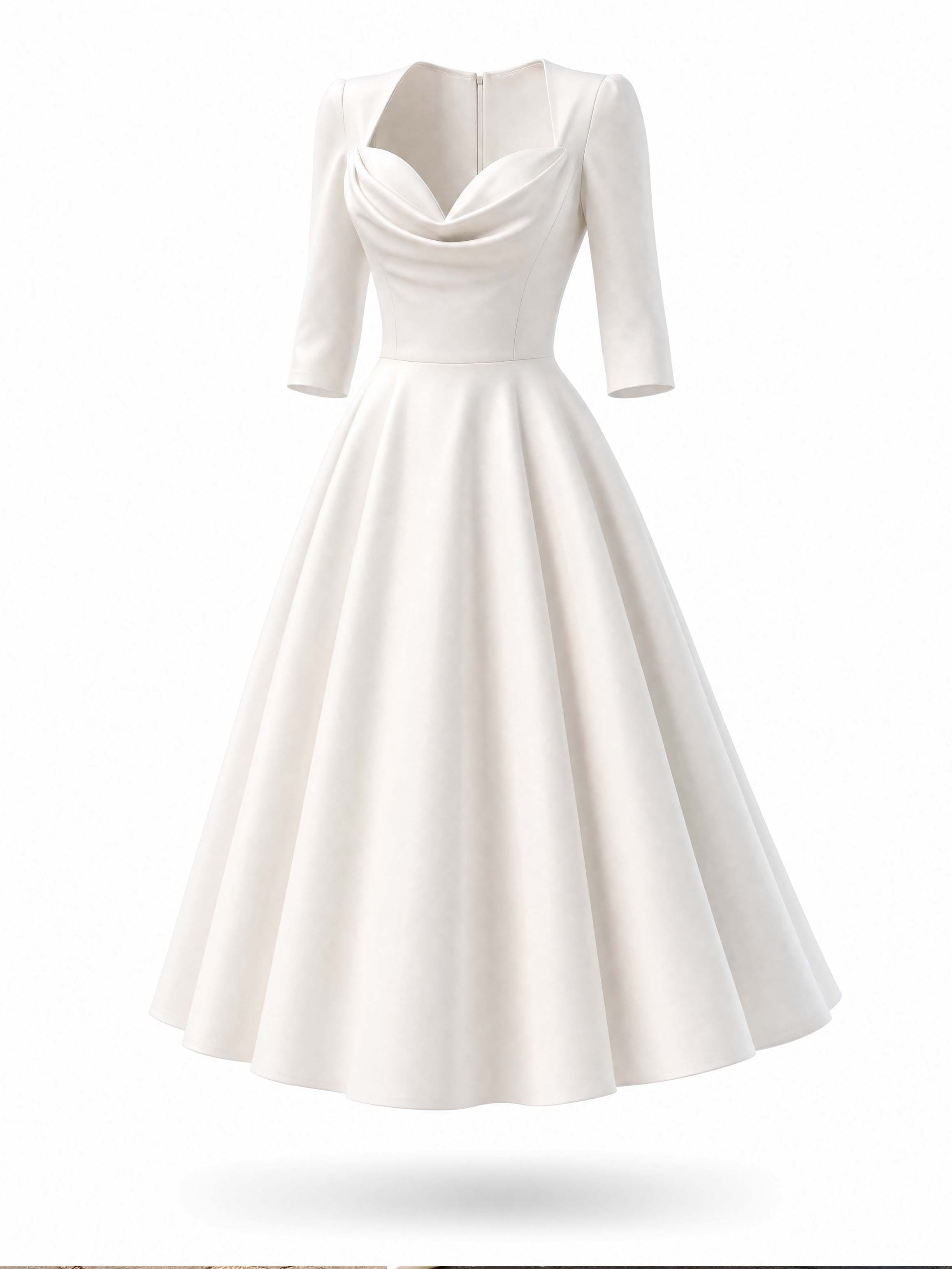 Vintage Cowl Neck Waisted Midi Swing Formal Dress