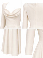 Vintage Cowl Neck Waisted Midi Swing Formal Dress