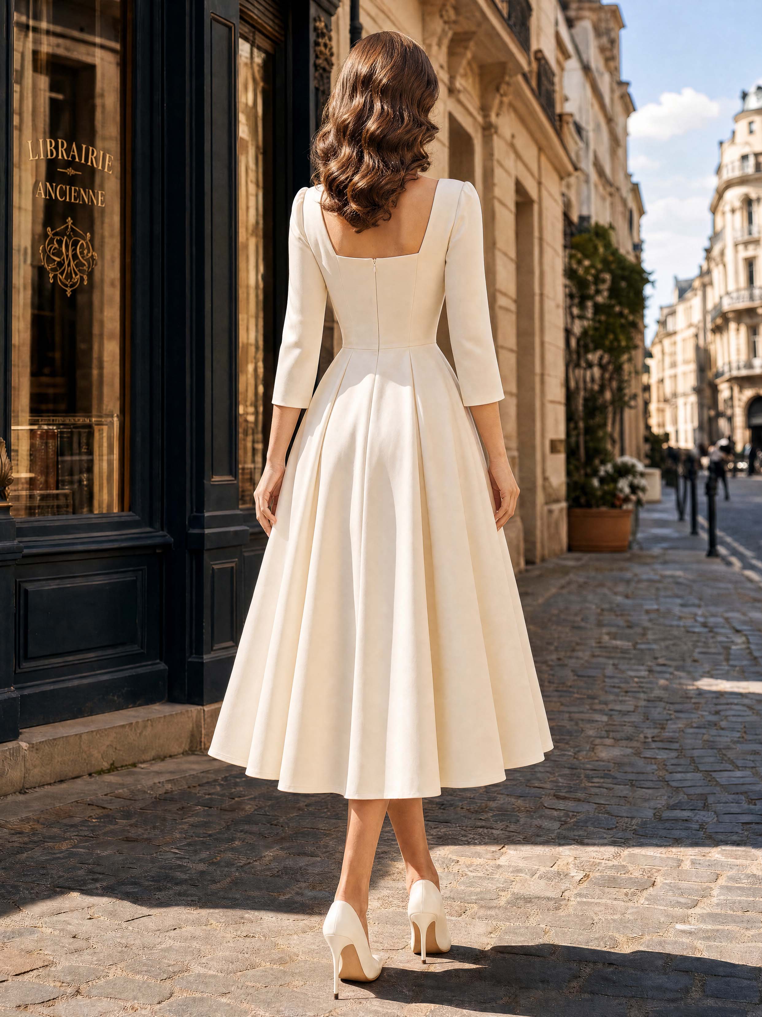 Vintage Cowl Neck Waisted Midi Swing Formal Dress
