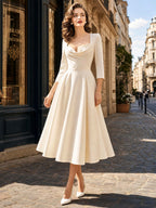 Vintage Cowl Neck Waisted Midi Swing Formal Dress
