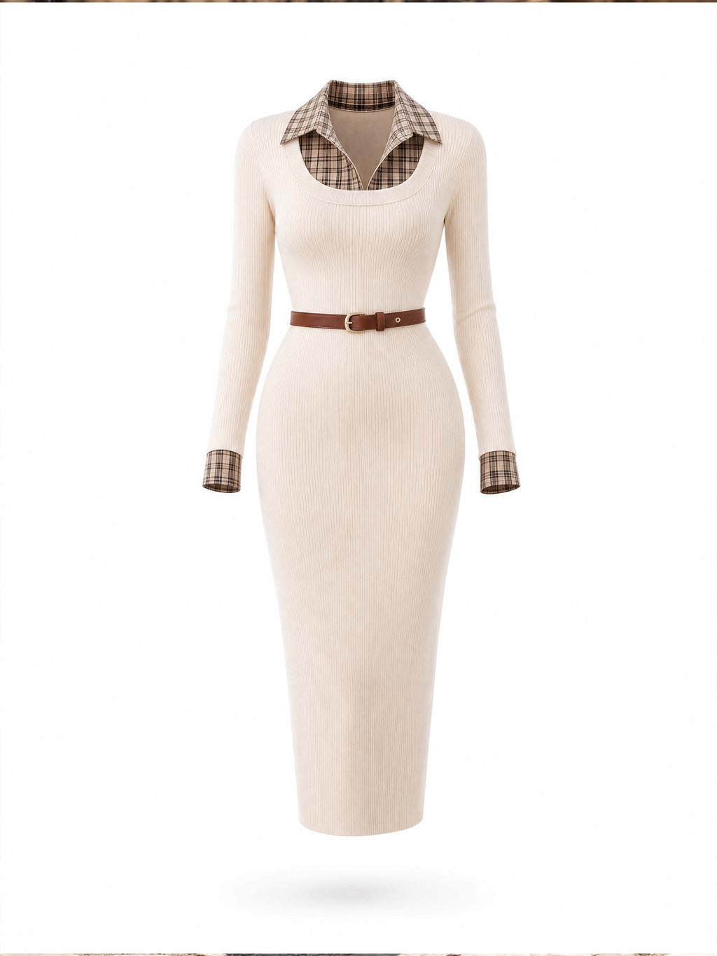 Vintage Fake Two-Piece Slim Knit Bodycon Midi Dress