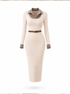 Vintage Fake Two-Piece Slim Knit Bodycon Midi Dress