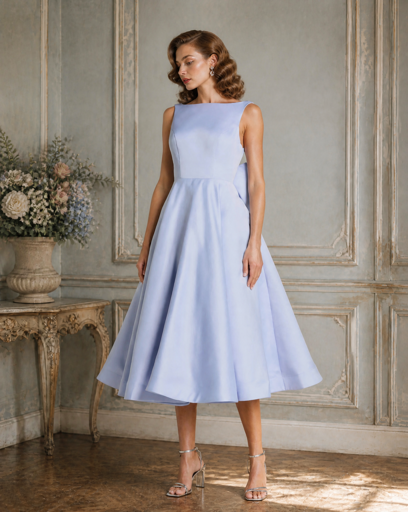 Light Blue Backless Bow Satin A-Line Cocktail Dress