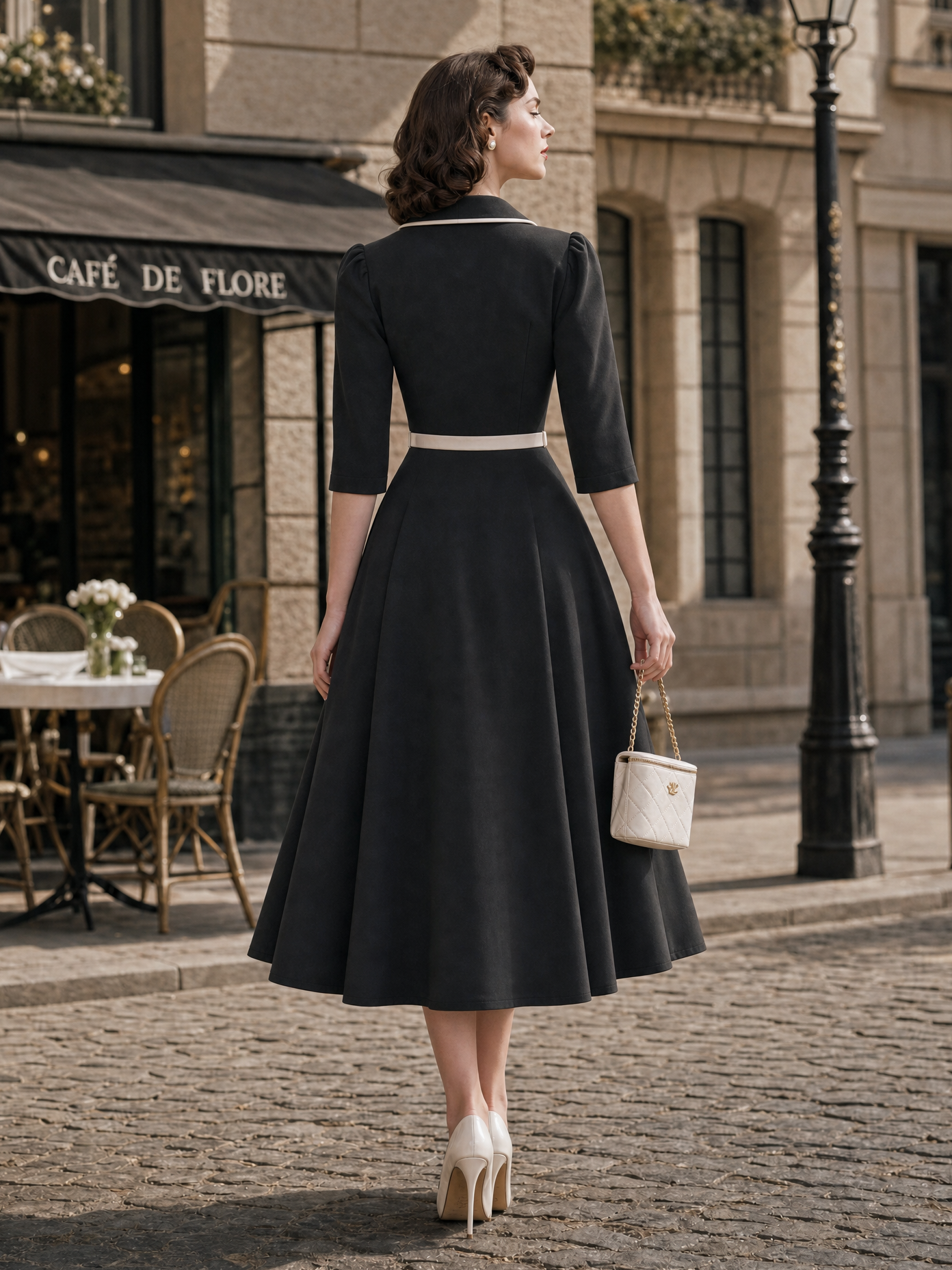 Vintage Colorblock Lapel Midi Dress