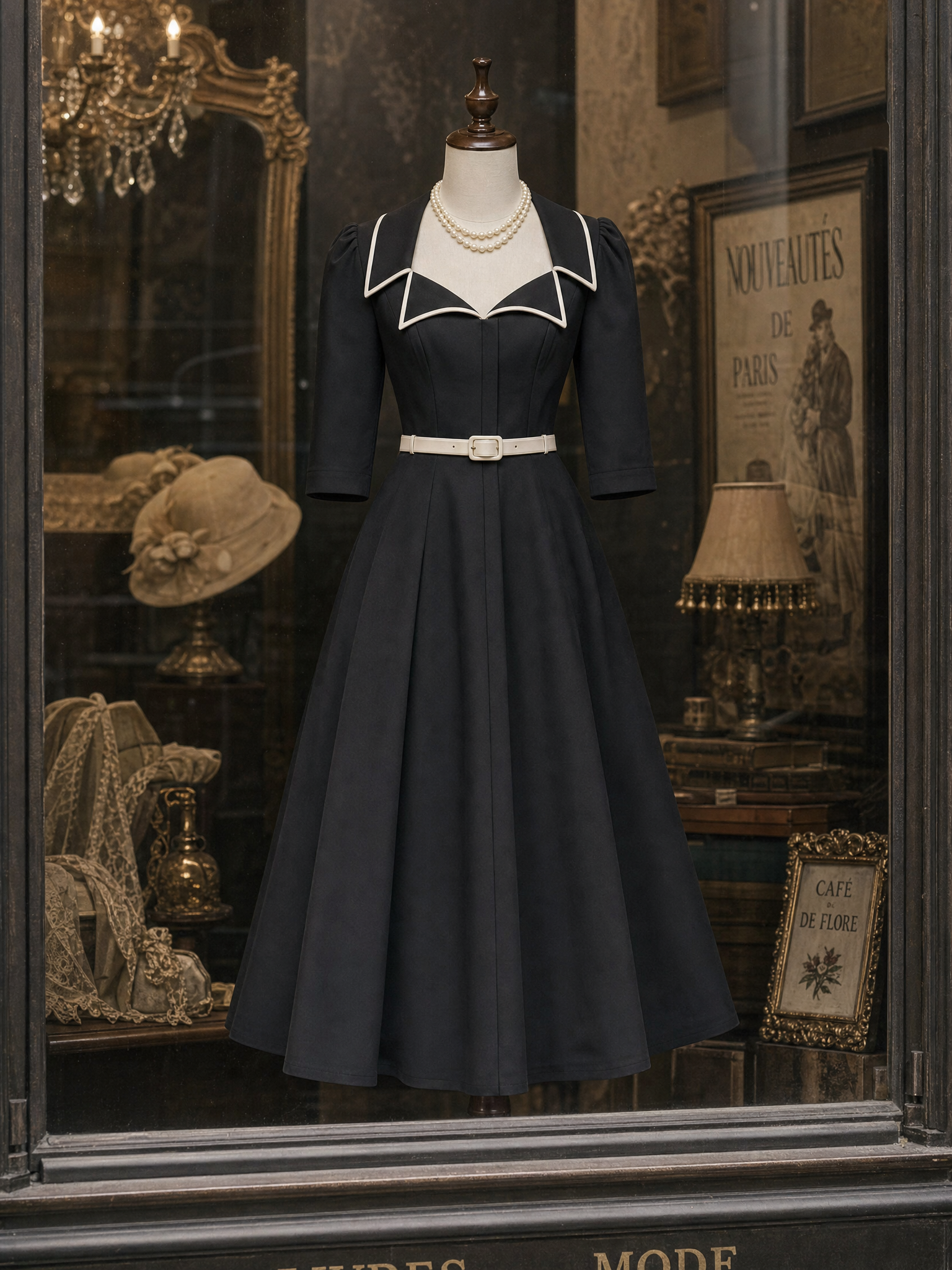 Vintage Colorblock Lapel Midi Dress