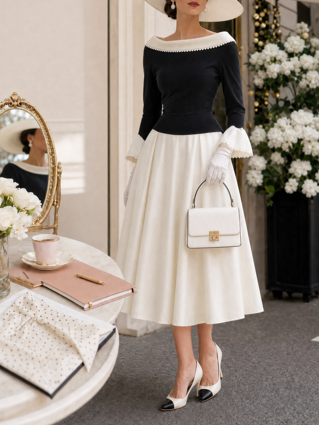 Vintage Colorblock Lapel Backless Midi Dress