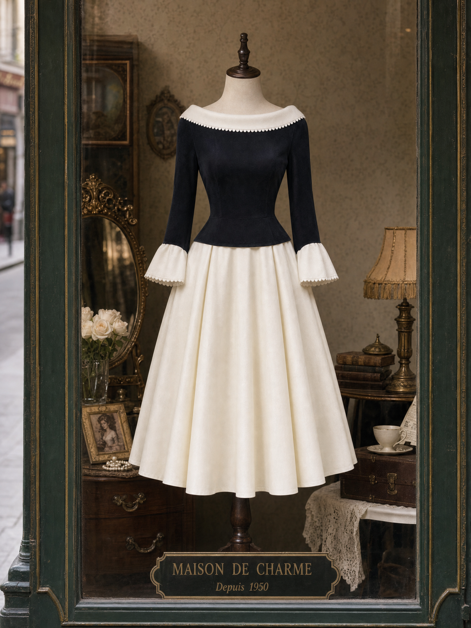 Vintage Colorblock Lapel Backless Midi Dress