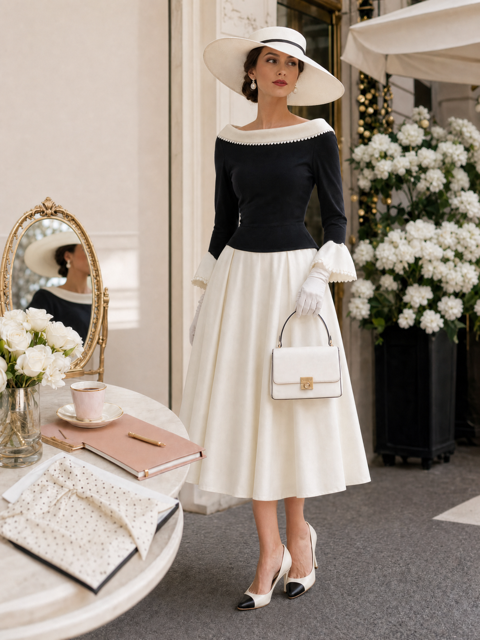 Vintage Colorblock Lapel Backless Midi Dress
