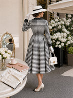 Vintage Plaid Lapel Midi Dress