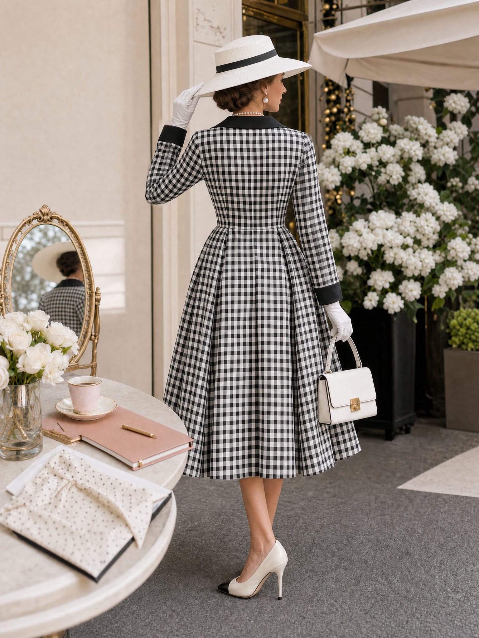 Vintage Plaid Lapel Midi Dress