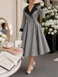 Vintage Plaid Lapel Midi Dress