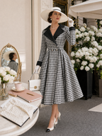 Vintage Plaid Lapel Midi Dress