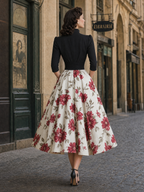 Vintage Floral Print Paneled V-Neck Maxi Dress