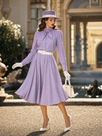 Vintage Lavender Bow Tie Neck Blouse & Full Midi Skirt