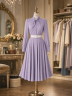 Vintage Lavender Bow Tie Neck Blouse & Full Midi Skirt