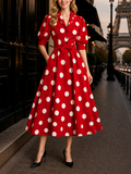 Vintage Polka Dot Print Shirt Maxi Dress