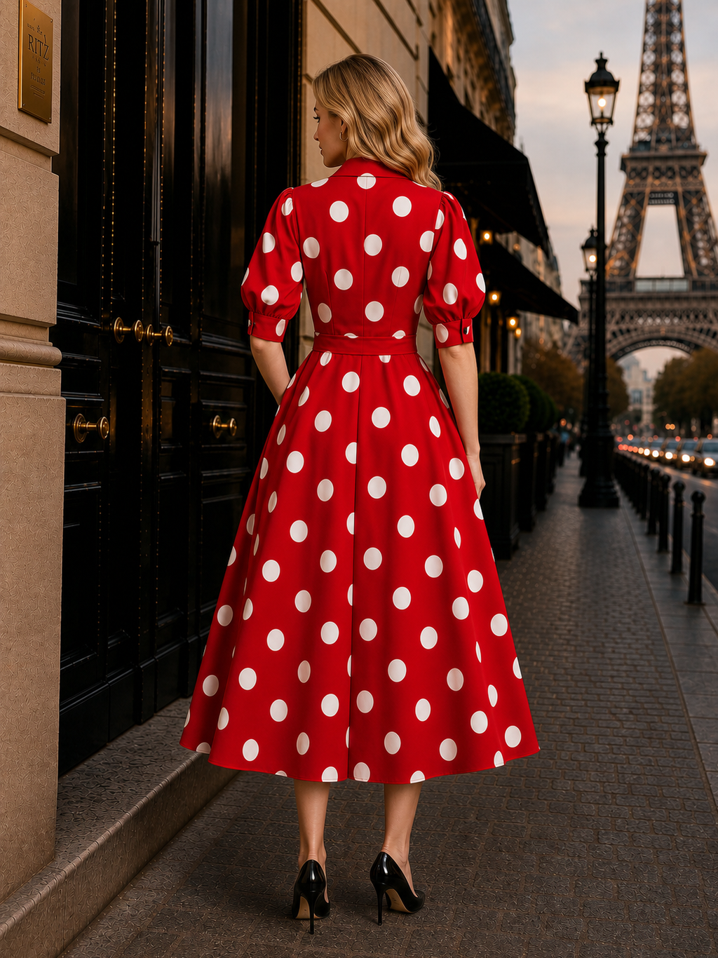 Vintage Polka Dot Print Shirt Maxi Dress