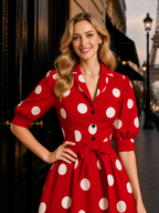 Vintage Polka Dot Print Shirt Maxi Dress