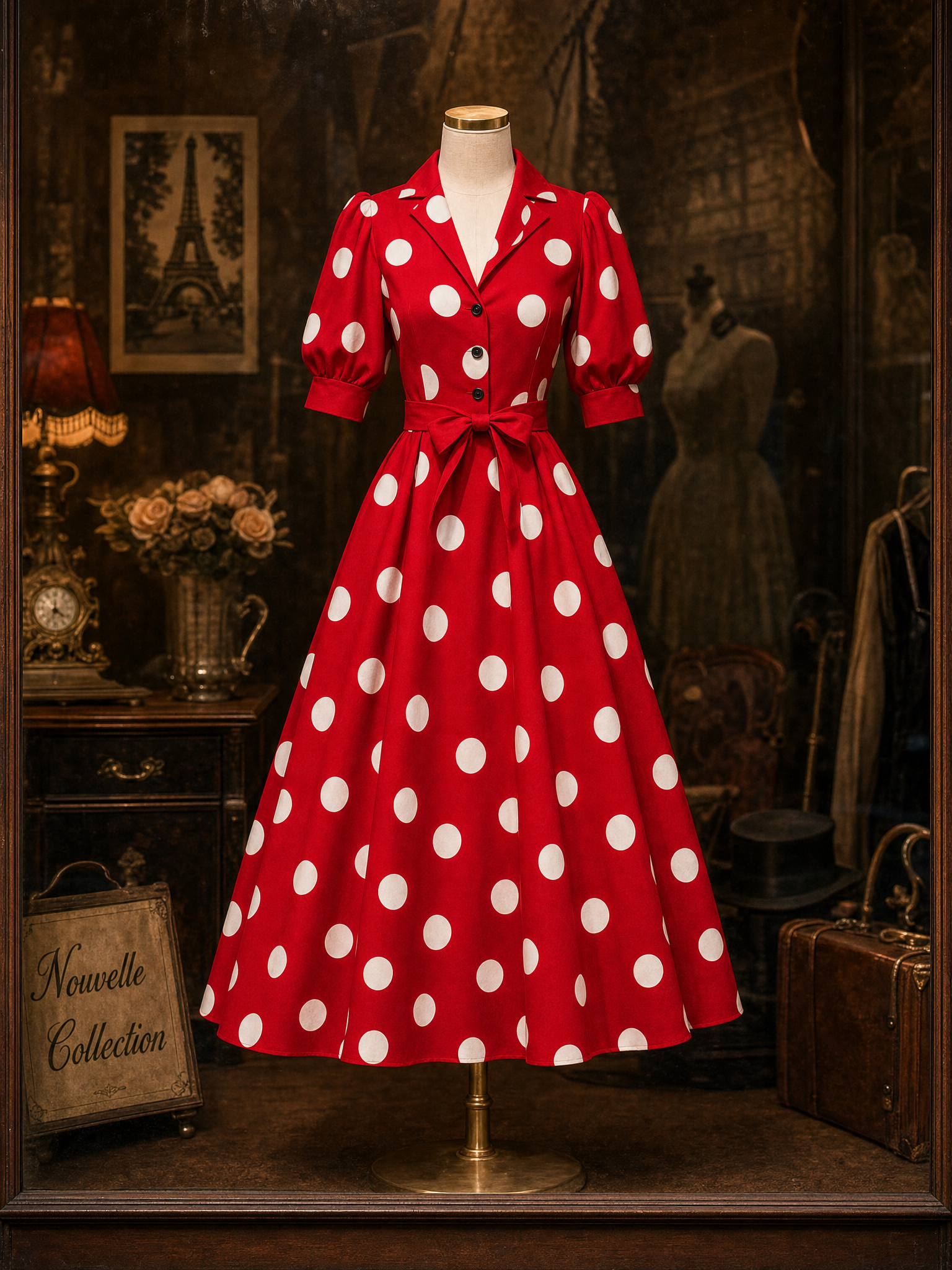 Vintage Polka Dot Print Shirt Maxi Dress