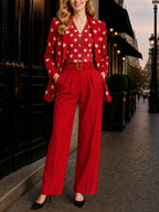 Vintage Heart Print Waistcoat Three-Piece Set