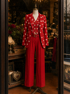 Vintage Heart Print Waistcoat Three-Piece Set