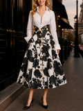 Vintage Floral Print High-Waist Skirt & Shirt Two Piece Set