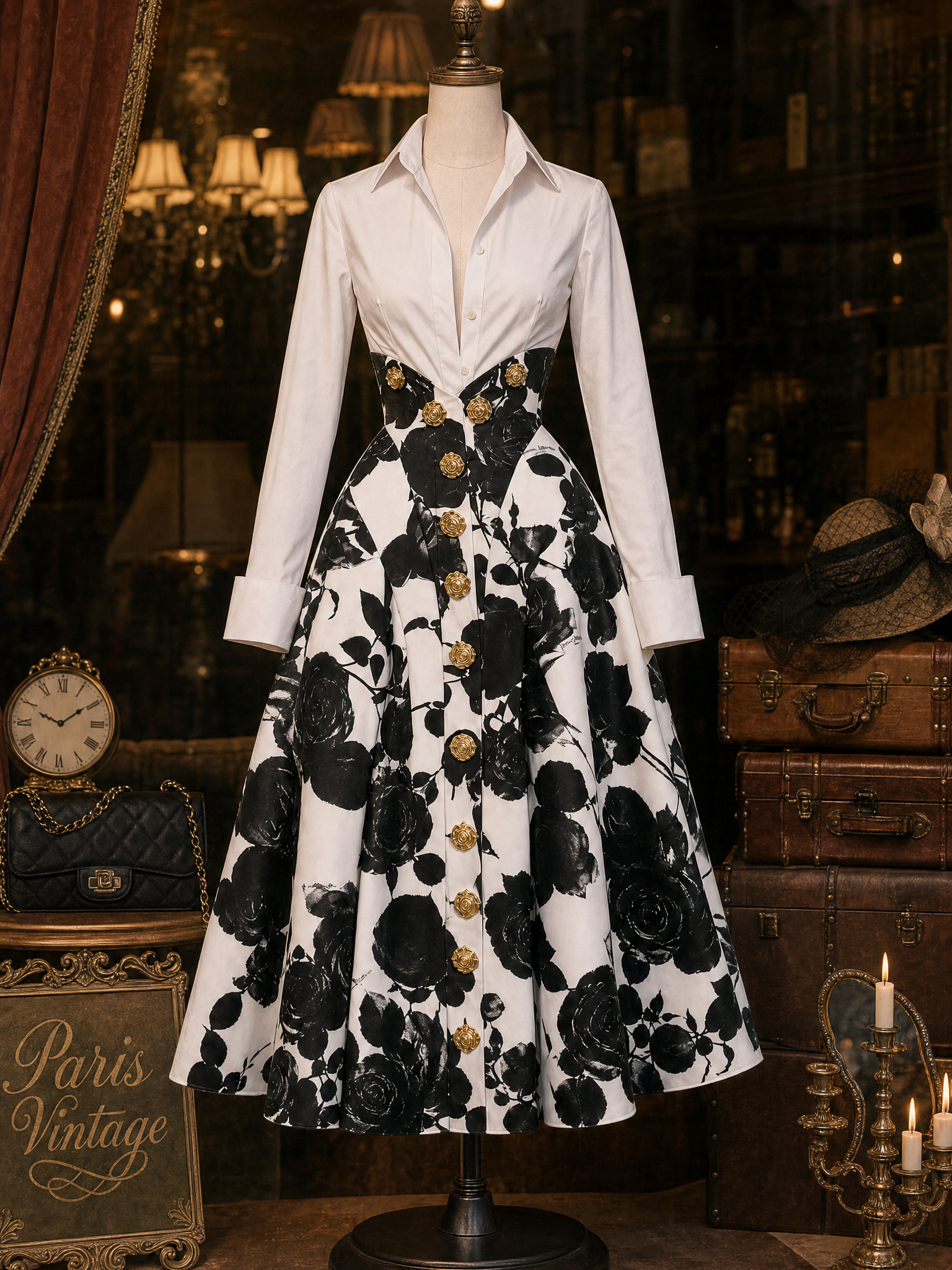 Vintage Floral Print High-Waist Skirt & Shirt Two Piece Set