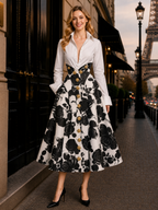 Vintage Floral Print High-Waist Skirt & Shirt Two Piece Set