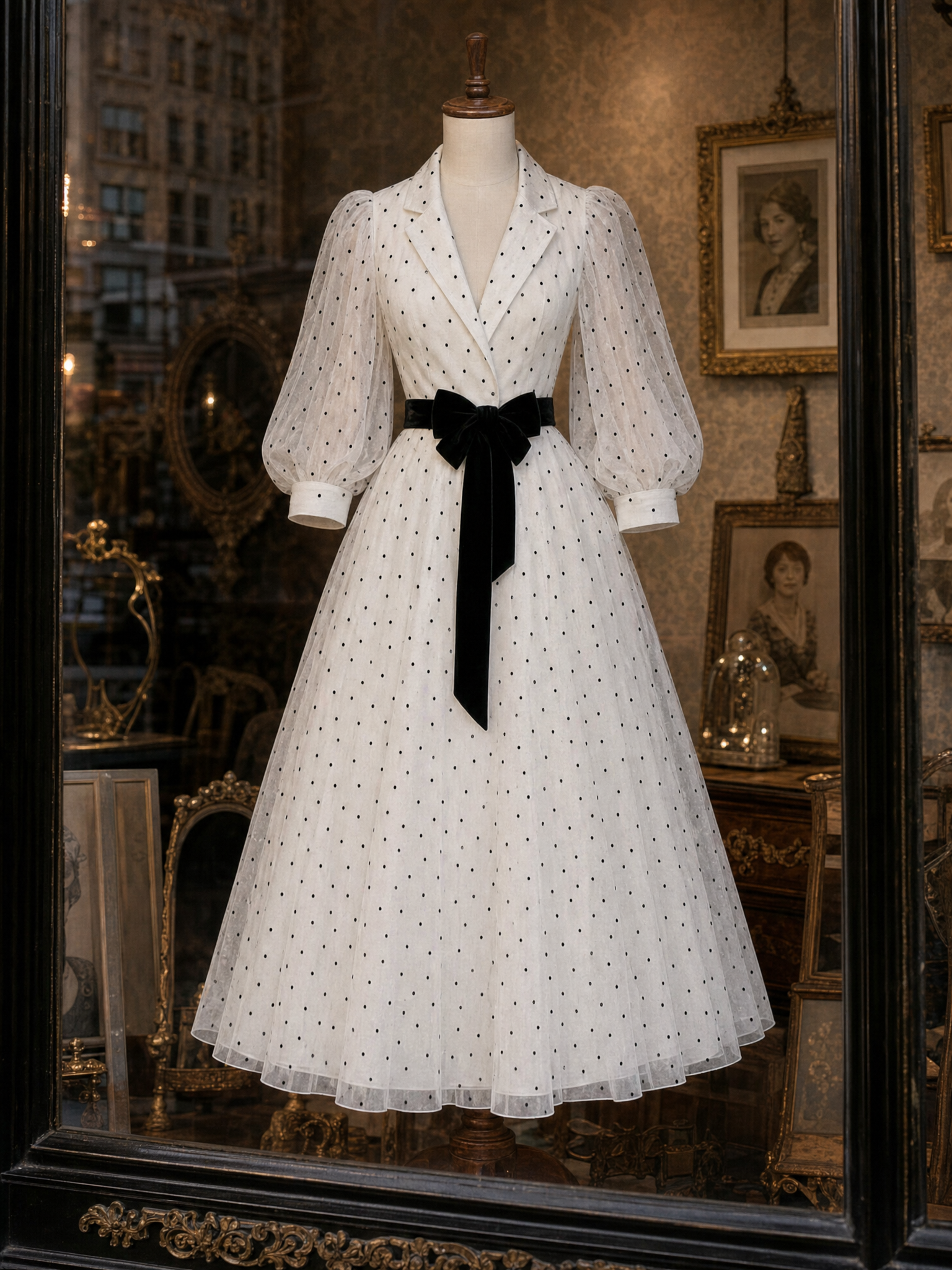 Vintage Polka Dot Print Colorblock Belted Maxi Dress