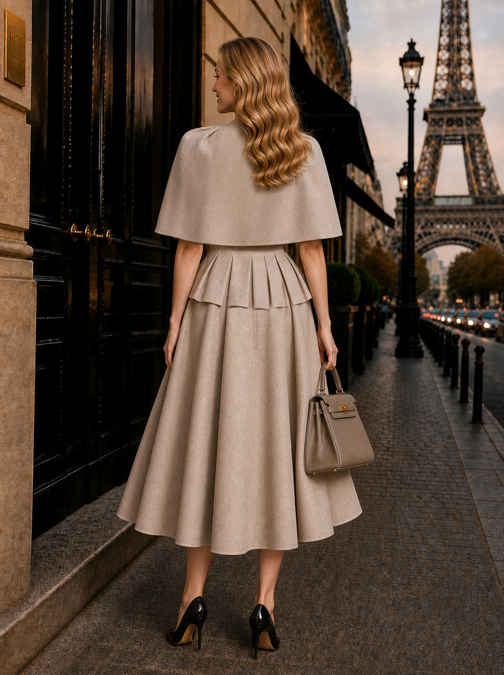Vintage Cape Blazer & Skirt Two-Piece Set