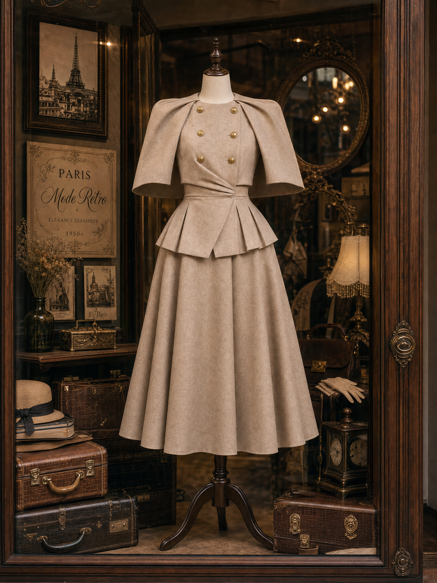 Vintage Cape Blazer & Skirt Two-Piece Set