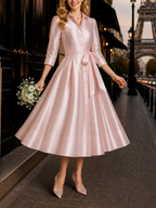 Vintage Bow Belt Shirt Collar Maxi Dress