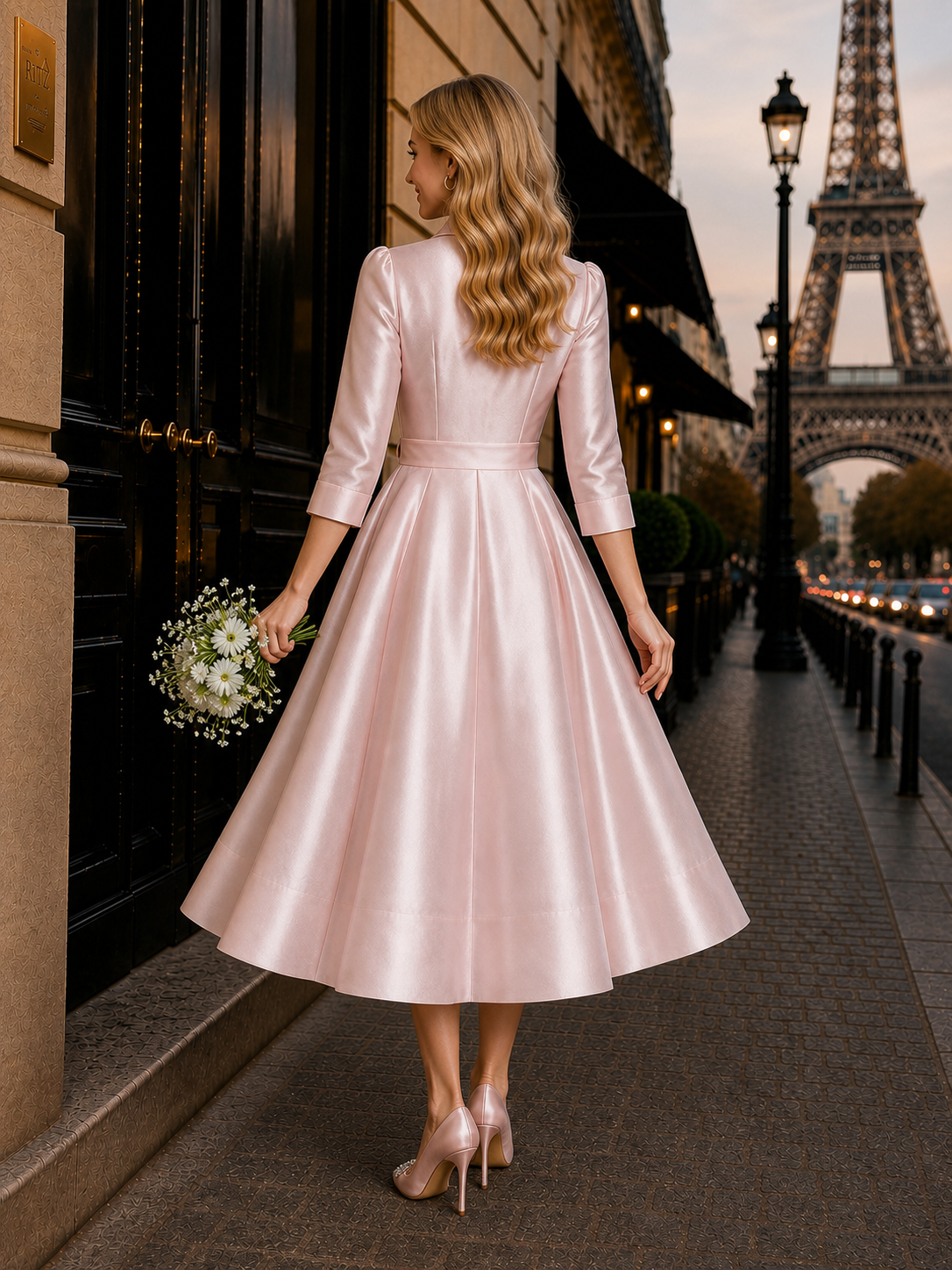 Vintage Bow Belt Shirt Collar Maxi Dress